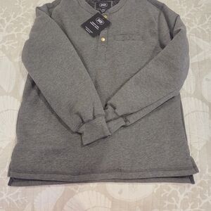Men's Heather Gray Sherpa Lined Henley Sweatshirt Medium